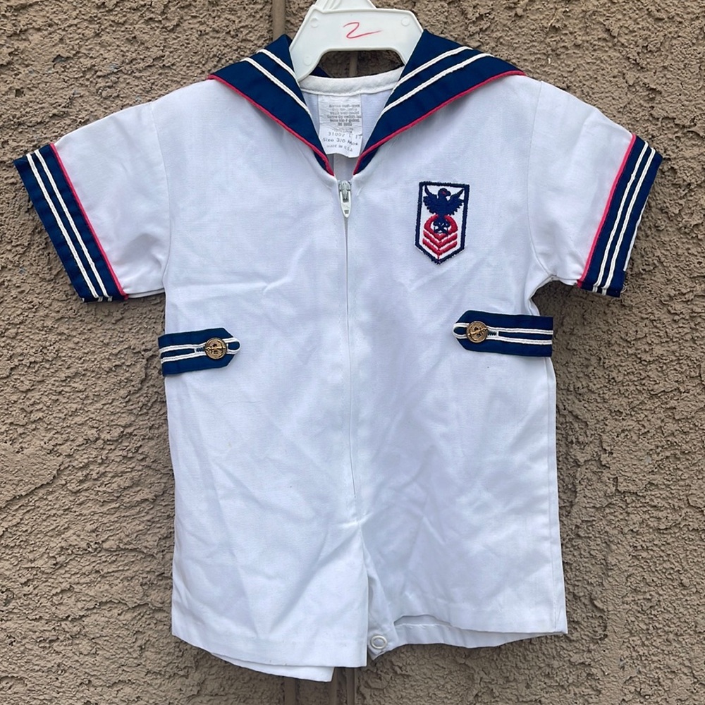 Vintage Baby Sailor Romper Suit Sz 3/6M Nautical Boat Sailing 80’s